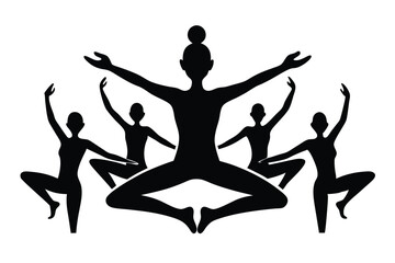 Yoga Flash Mob Silhouette Vector   Group Wellness and Urban Meditation Illustration