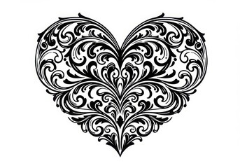 Ornate heart shape floral design isolated on white background