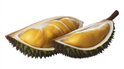 Durian fruit with yellow flesh isolated on white background. Generative AI