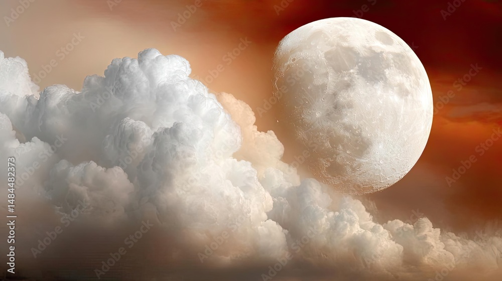 Aufkleber red moon behind black clouds with abstract fire and smoke concept. a beautiful view of a moon shinin