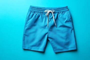 Blue shorts on blue background flatlay