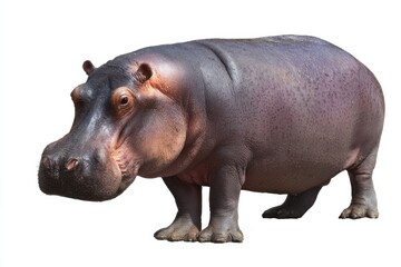 Large Hippopotamus Standing on a White Background in a Detailed Side View Capturing the Essence of Wildlife Animal Conservation and Natural Strength : Generative AI