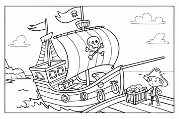 Pirate Ship Coloring Page for Kids