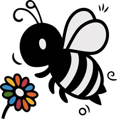 Description:
Playful and cute cartoon bee vector with bold lines and simple shapes, accompanied by a colorful flower. This child-friendly design is ideal for educational materials, kids' books, spring