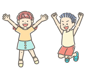 ジャンプする元気な子どもたちのイラスト