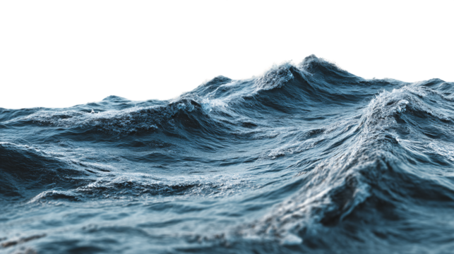 Abstract Blue and Gray Wavescape on Transparent Background, PNG
