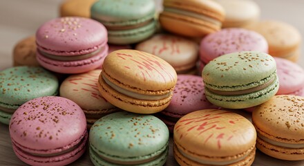 Colorful macaron cookies closeup