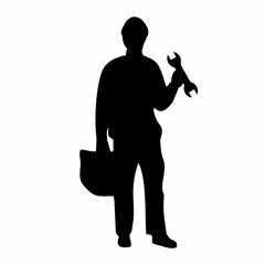 Silhouette of Construction Worker Holding Tool Box