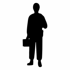 Silhouette of Construction Worker Holding Tool Box