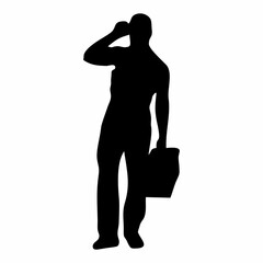 Silhouette of Construction Worker Holding Tool Box