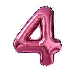 isolated pink number 4 foil balloon on white background

