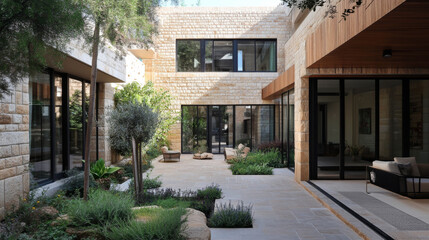 Naklejka premium Spacious courtyard of a Judea-style home with serene surroundings.
