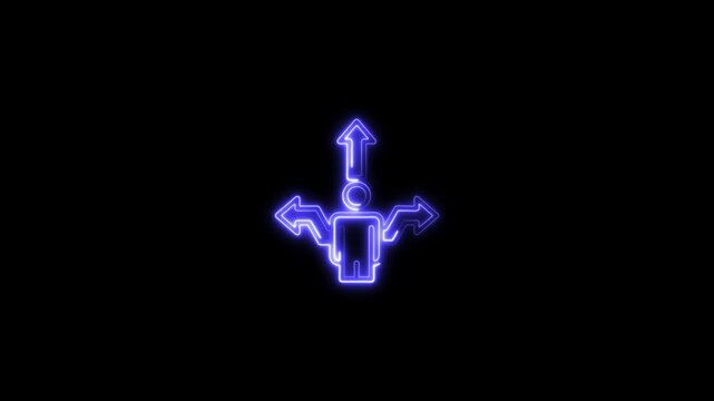 glowing neon flexibility icon animation black background. 4K Video motion graphic animation.