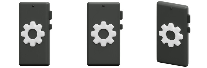 Set of Grey Mobile App with White Gear Settings Icon 3d Render Icon Illustration