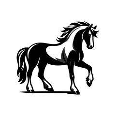 Rearing Horse in Classic Black and White Engraved Style with Bold Lines and Dynamic Motion for Tattoo Poster or Farm Branding