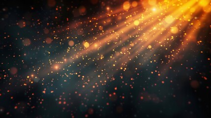 Obraz premium An elegant abstract design of golden light rays and shimmering bokeh particles on a dark backdrop.