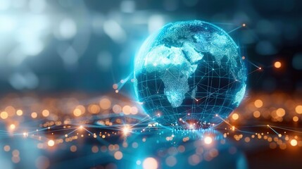 Obraz premium A glowing digital globe with connecting lines, symbolizing global networks and the internet.