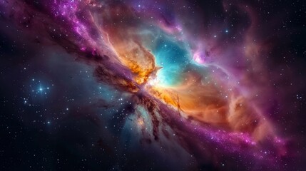 Obraz premium A breathtaking image of a colorful nebula filled with stars and vibrant cosmic details.
