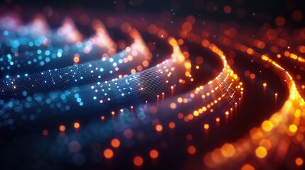 Fototapeta premium Dynamic visualization of data streams with glowing bokeh effect, representing digital networks.