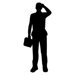 Silhouette of Construction Worker Holding Tool Box