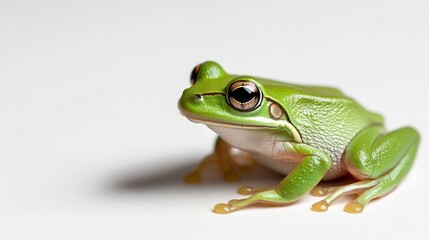 Obraz premium Green frog with big eyes on white background, side view