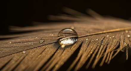 A Single Dewdrop on a Golden Feather: Macro Photography of Nature's Subtle Beauty