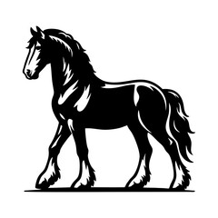 Powerful Black Stallion in Artistic Line Drawing Style Featuring Rearing Pose for Use in Vintage Tattoo Poster or Farm Artwork