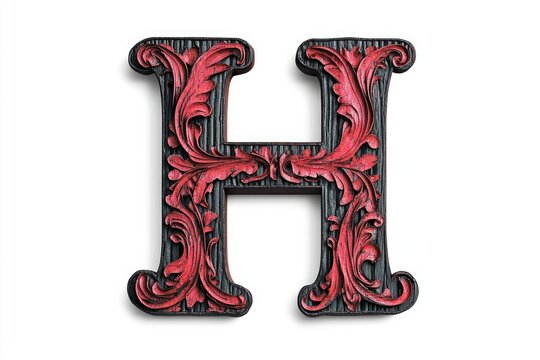 Ornate capital letter H with detailed red and black design