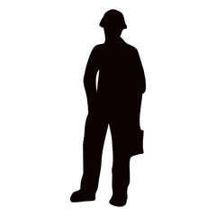 Silhouette of Construction Worker Holding Tool Box