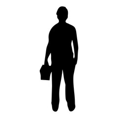Silhouette of Construction Worker Holding Tool Box