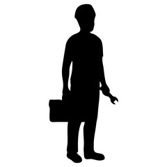 Silhouette of Construction Worker Holding Tool Box