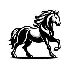 Engraving Style Rearing Horse Vector in Black and White for Tattoo Poster or Branding Featuring Muscular Stallion and Mane