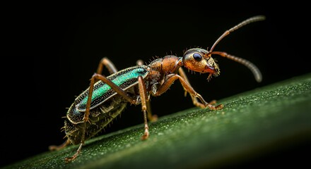 Magnificent Macro Photography of a Striking Green and Orange Insect on a Leaf