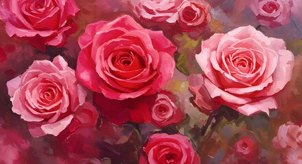 Romantic Rose Garden: An Impressionistic Oil Painting