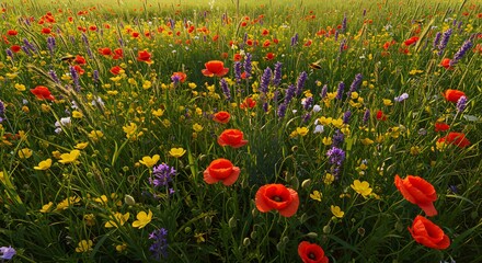 Fototapeta premium Wildflower Meadow Blooming with Colorful Flowers