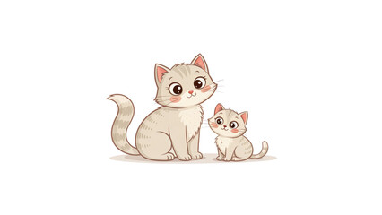 Fototapeta premium Adult Cat and Kitten Sitting Together – Loving Feline Duo Isolated on Transparent Background