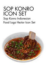 Sop konro indonesian Food logo vector Icon set