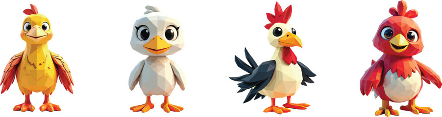 Cut Out Set of Low Poly Vector illustration Of Dodo Bird Plush Toy Isolated on Transparent or White Background.