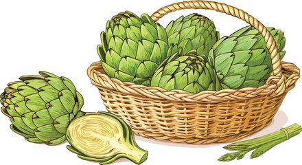Fototapeta premium Artichoke in basket in white background vector design, Artichoke Illustration vector design