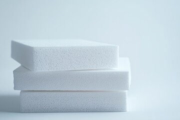Three pristine white rectangular foam blocks stacked