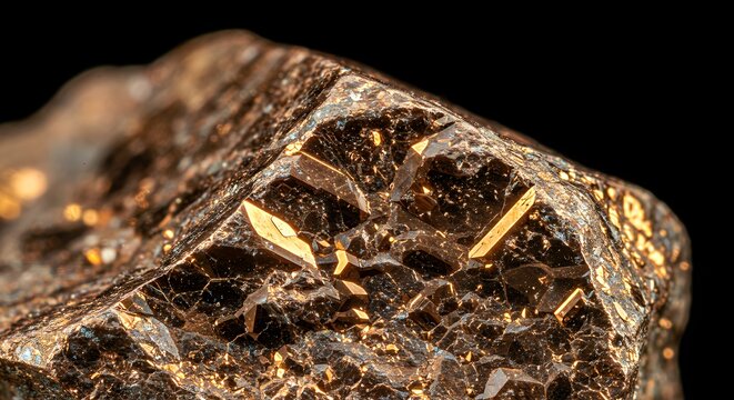 Close-up Macro Photography of a Raw Chalcopyrite Mineral Specimen with Golden Crystals