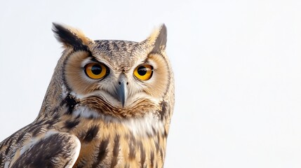 Obraz premium Majestic owl, detailed close-up portrait with striking orange eyes