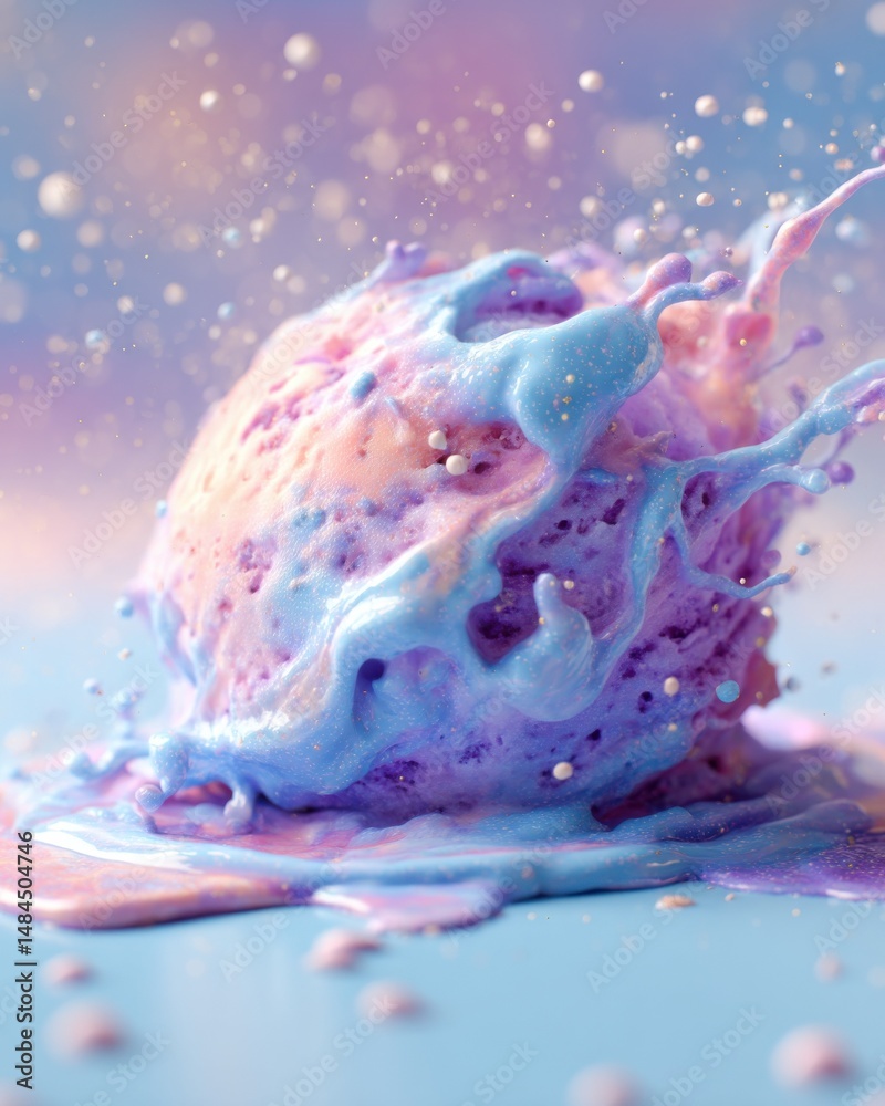 Fototapete abstract sphere covered in pastel liquid splashes against soft background, evoking creativity and ar