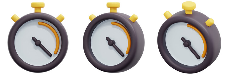 Set of 3D Rendered Stopwatches with Orange Accents 3d Render Icon Illustration