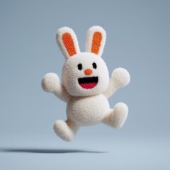 Fototapeta premium 3D bunny jumping with excitement, arms up, fluffy ears