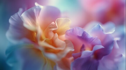 Fototapeta premium Softly Focused Pastel Flower Petals in Dreamy Abstract Macro View Representing Gentle Beauty and Ethereal Tranquility for Design and Background Use : Generative AI