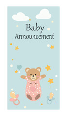 Cute Baby Announcement Vertical Vector Set - Teddy Bear & Stork Story Graphics-04