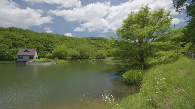 宮城県七ヶ宿町 長老湖の風景 Scenery of Lake Choro in Shichikashuku Town, Miyagi Prefecture
