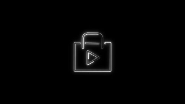 glowing neon play icon animation black background. 4K Video motion graphic animation.