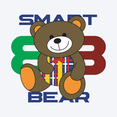 Smart Bear with Colorful Plaid Style and 88 Graphic Design